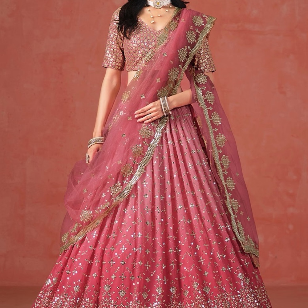 STITCHED Embroidered Pink Bridal Lehenga with Sheer Dupatta with extra cancan